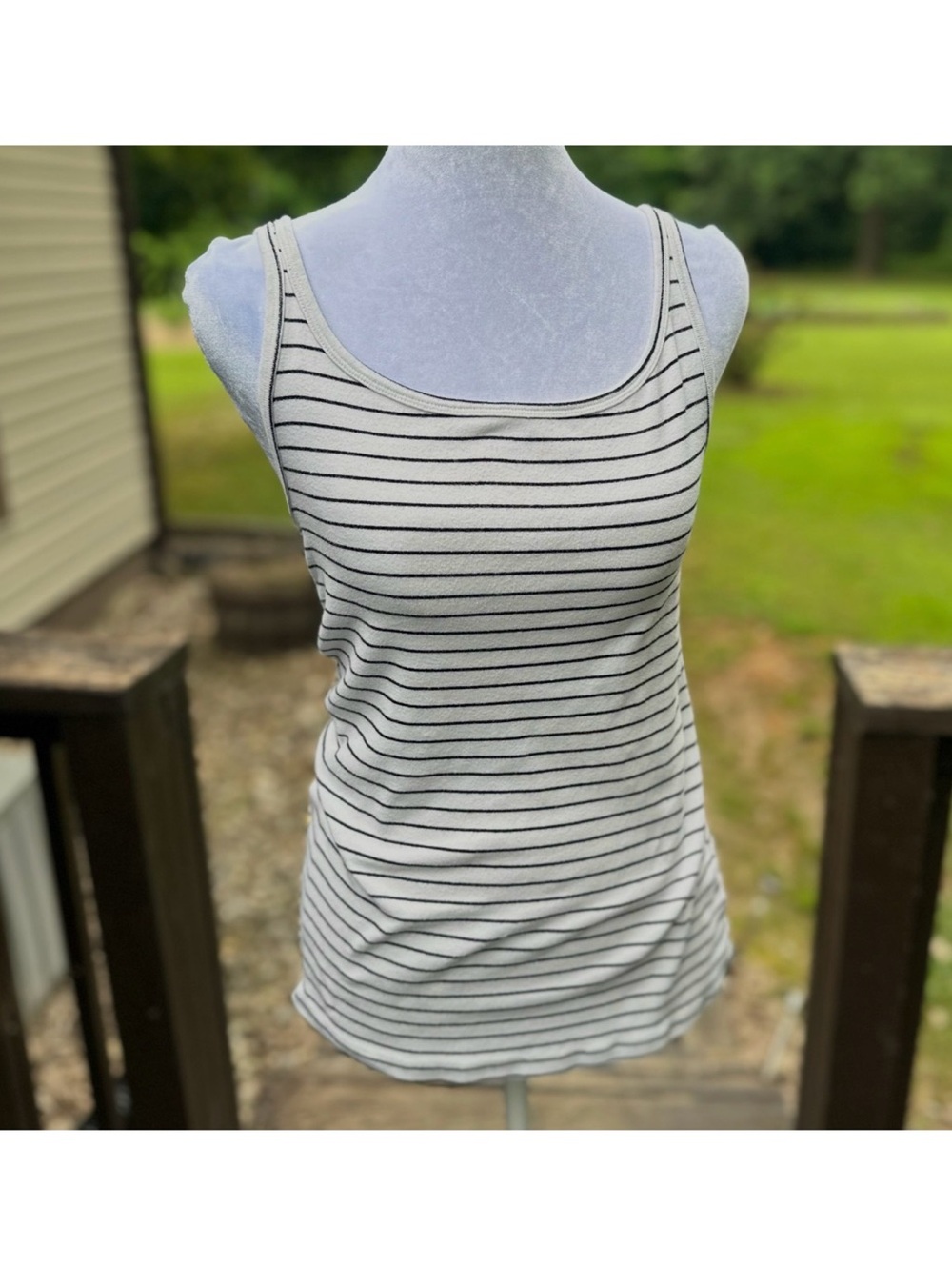 Ruff Hewn White Tank Top with Black Stripes and Adjustable Straps Size Medium